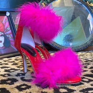Jeffrey Campbell size 9 pink and red Maribu inaba feather heels ankle strap